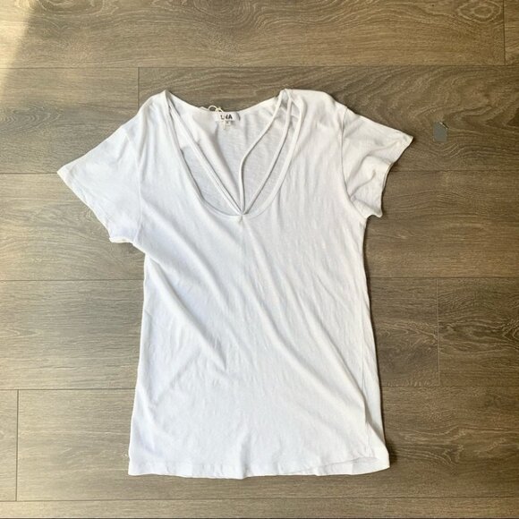 LNA Double Strap Tee T-Shirt Top White Short Sleeve V-neck Cotton Size XS - Picture 4 of 9
